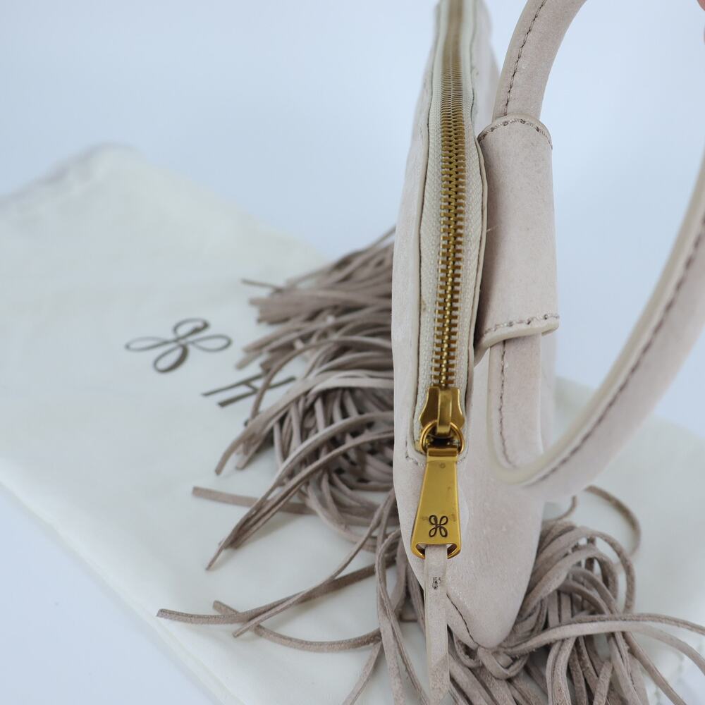 HOBO Stevie Fringed Clutch Beige Leather Wristlet w/Dust Sleeve - Picture 7 of 7